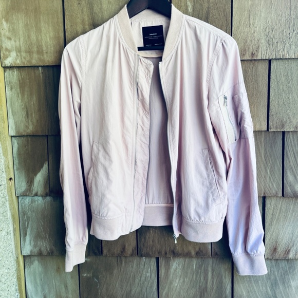 Zara Basic Womens Light Solid Pink Long Sleeve Wind Breaker Jacket Bomper  XS - Picture 2 of 12